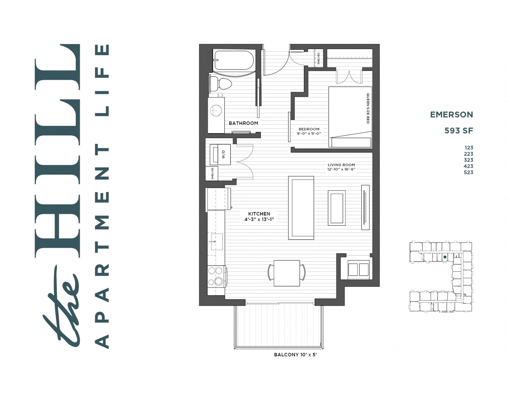1 bedroom alcove floor plan at The Hill Apartments in st paul mn